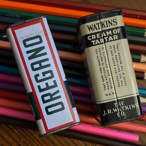 Vintage Spice Tins Lot of 2 Watkins Cream of Tartar Durkee’s Oregano FAIR USED - Picture 5 of 8